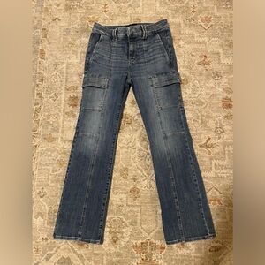 WHBM jeans, size 6P, cargo pockets, high rise boot cut
